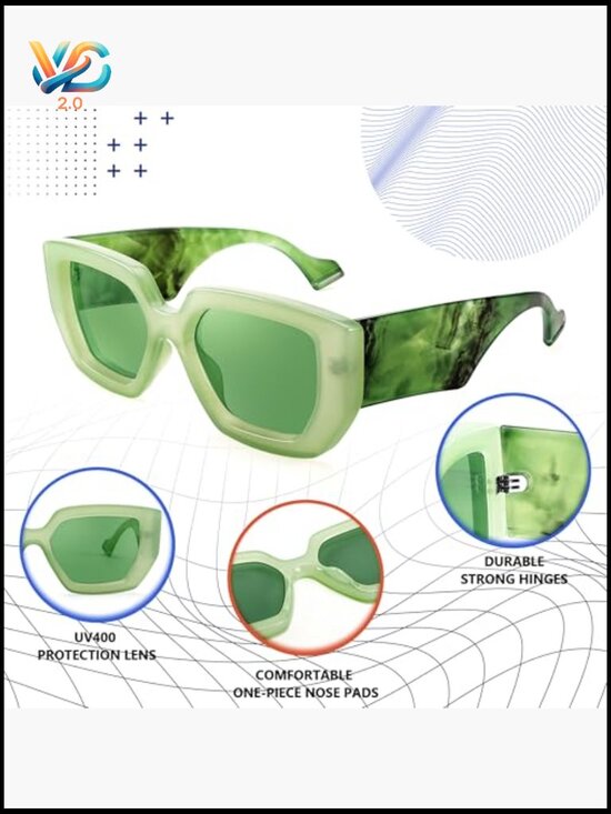 Oversized Square Sunglasses Thick Frame UV400 Protection Unisex Stylish
